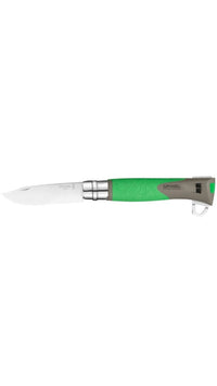 Opinel Explore Green Tick Remover Knife 12 nazis ar ērtu rokturi un ielocītu asmeni, piemērots ekspedīcijām un pārgājieniem.