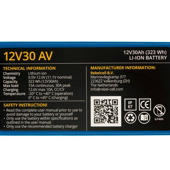 Lithium Battery Rebelcell 12V30 AV — 30Ah, 2025 Model — technical view 3