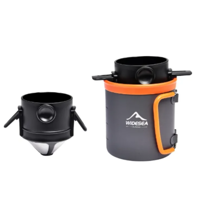 - Widesea Camping Coffee/Tea Set Mug and Filter Cup ar salokāmu dizainu vieglai glabāšanai, izgatavots no izturīga alumīnija un nerūsējošā tērauda. 
- Piemērots kempingam, piknikiem un tūrismam. 
- Vāciņš ir noturīgs pret karstumu un izgatavots no pārtikas kvalitātes materiāla. 
- Alumīnija krūzes iekšējā siena ir ar mērķiem. 
- Outfish