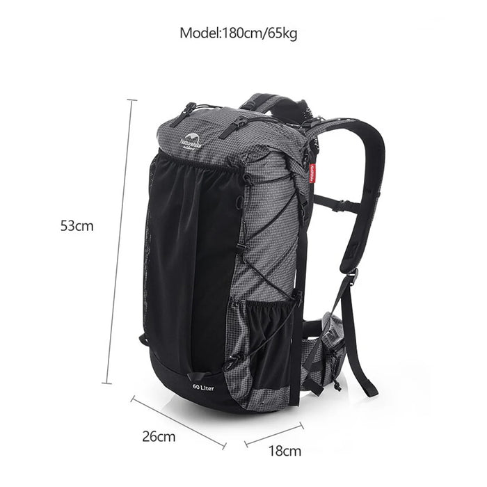 Naturehike Rock 60L+5L Pārgājienu Mugursoma Melnā Krāsa