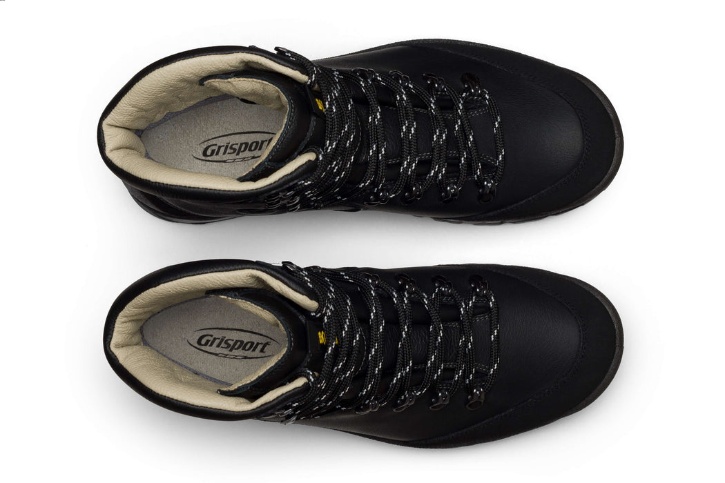 Grisport medību ziemas zābaki, melni ādas, piemēroti pārgājieniem un makšķerēšanai Latvijas laikapstākļos.