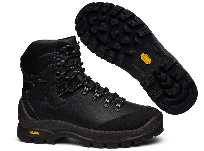 Grisport medību zābaki, melni, ādas, vibram zole, ziemas pārgājieni, ūdensnecaurlaidīgi apavi Latvijai.