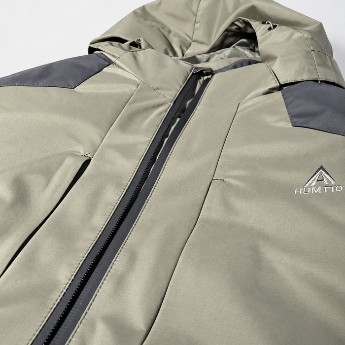 HUMTTO 48C176A-2 olive green and dreamy black jacket, detachable hood zipper and chest logo detail