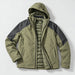 HUMTTO 48C176A-2 olive green and dreamy black insulated outdoor jacket, front view with detachable hood