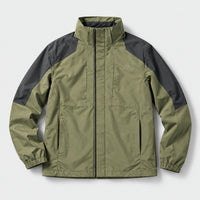 HUMTTO 48C176A-2 olive green and dreamy black insulated outdoor jacket, front view without hood
