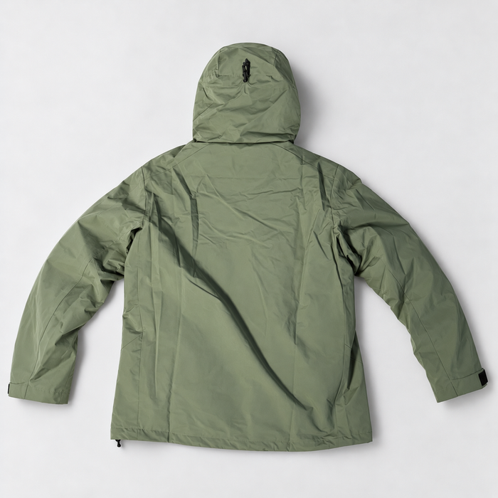 HUMTTO men's olive green insulated outdoor jacket 48C851A-5, back view with adjustable hood and natural fabric folds