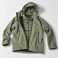 HUMTTO olive green 2-in-1 jacket with insulated inner layer, open front view