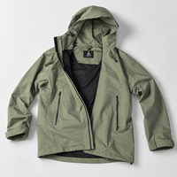 HUMTTO olive green insulated outdoor jacket, hooded outer shell front view