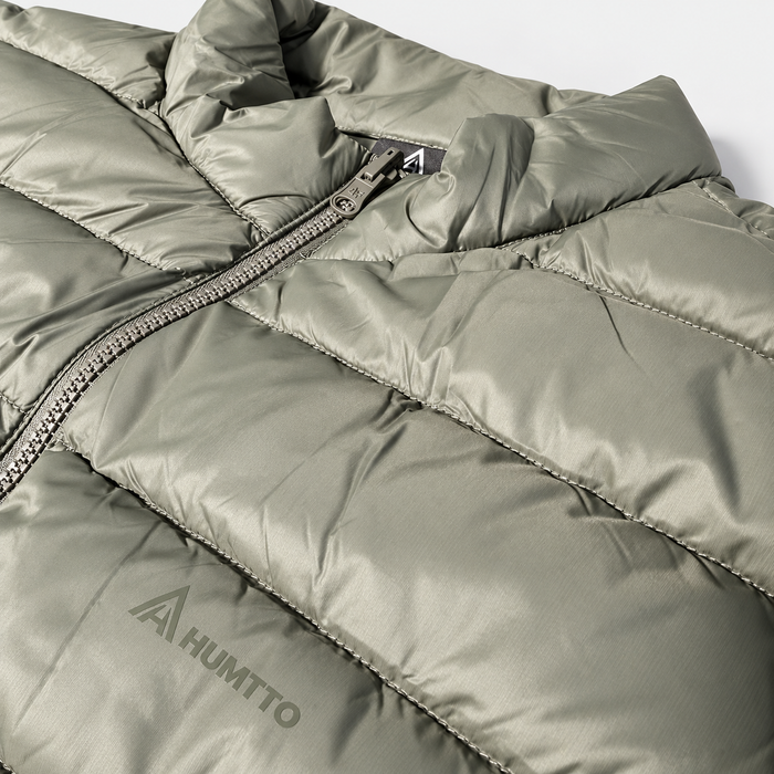 HUMTTO olive green insulated jacket collar zipper quilting and logo detail