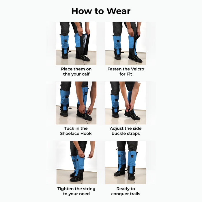 Gaiters Black with Velcro waterproof protection 44x43cm