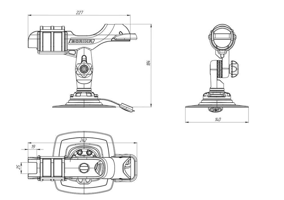 Rod Holder Kit Borika FASTen HTp225 — PVC Glue-On Base — additional product view 1