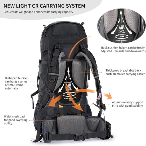 - Naturehike mugursoma ar 70L + 5L ietilpību
- Ergonomisks dizains ar CR Carrying System
- Alumīnija atbalsts ērtībai un stabilitātei
- Elpojošas, pret sviedriem izturīgas muguras un plecu atbalsta daļas 
- Integrēts lietus pārsegs apakšējā nodalījumā
- Daudzējādi ārējie pievienošanas punkti telšu un paklāju piestiprināšanai
- Izgatavots no RipStop materiāla, ūdens un plīsumizturīgs
- Izmēri 75 x 33 x 25 cm, svars 1.82 kg
- Ideāli piemērota pārgājieniem un kempingam
- Naturehike