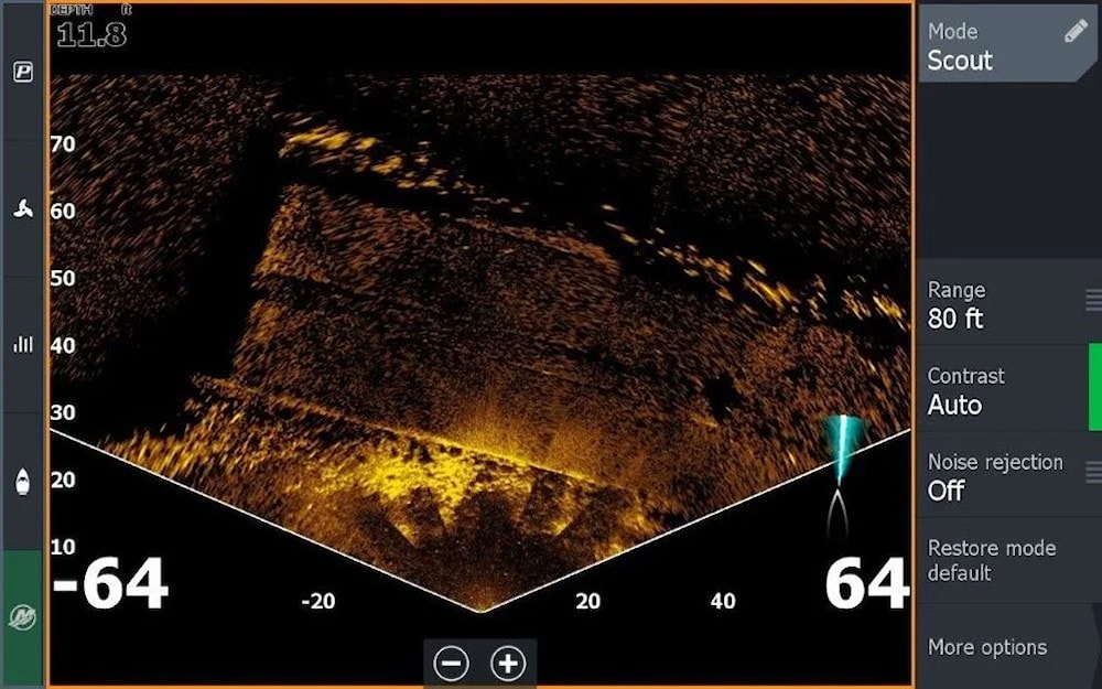 - Lowrance ActiveTarget™ 2 Live Sonar ekrāns, kas rāda zivs un apakšējo struktūru reāllaika attēlu. 
- Uz ekrāna redzama zivs reakcija uz mānekli ar ārkārtīgi augstu izšķirtspēju. 
- Sonarā attēlotas apkārtējās jūras struktūras un zivju kustības dažādos skatos: Forward, Down, Scout. 
- Ļoti skaidri zemūdens attēli, kas ļauj ātri reaģēt un pielāgoties zivju uzvedībai. 
- Lowrance