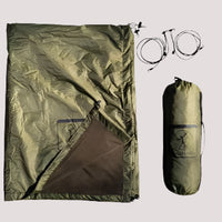 - Zaļa Bushmen termo sega / termo pončo / guļamtīkla sega, 750g, ar komplektā iekļautām līnijām un pārvadāšanas somu. Bushmen.