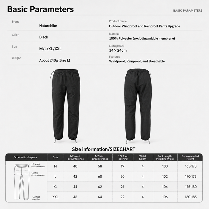 Ūdensizturīgas pārgājienu bikses – Naturehike vieglas unisex 240 g