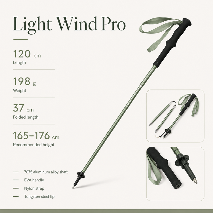 Pārgājienu nūja Naturehike 3-Section Folding Pro no 7075 alumīnija gaiši zaļa, 120 cm