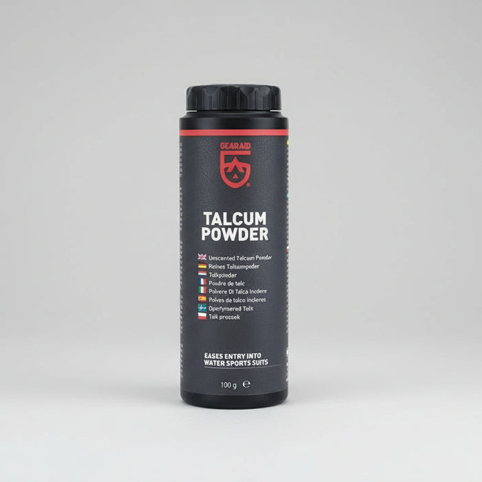 GearAid Talcum Powder 100g – augstas kvalitātes talka lateksa gumijas cimdiem un Aquasure labošanas zonām.