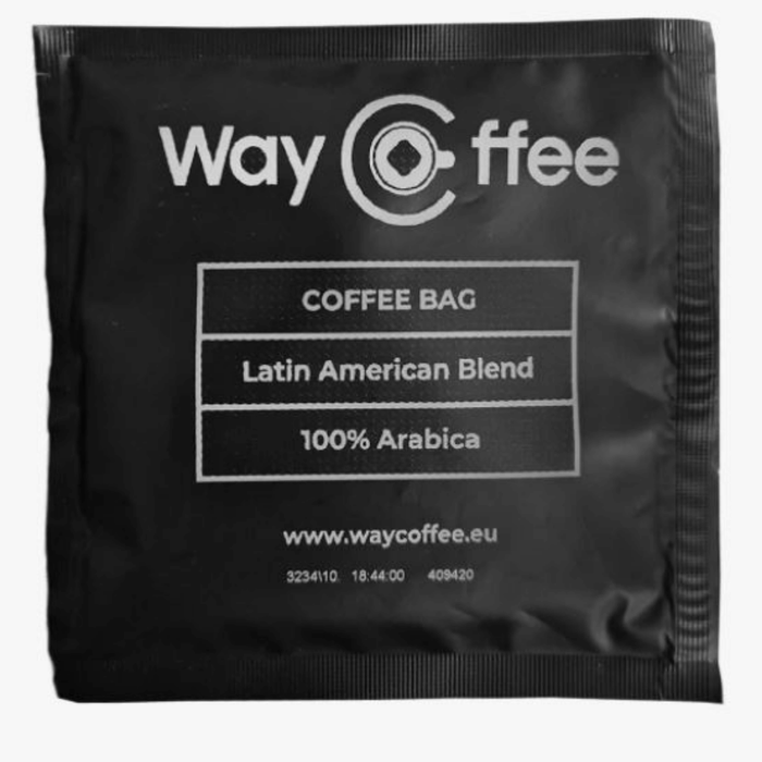 - WayCoffee kafijas maisiņš
- Maisiņš ar Latīņamerikas maisījumu
- 100% Arabica
- Kafijas maisu
- Produktu iepakojums WayCoffee
