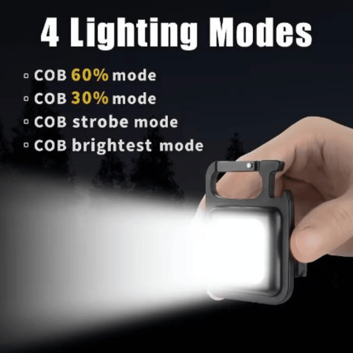 - Super Bright MINI COB Keychain Flashlight ar uzlādējamu lampu ar 4 apgaismojuma režīmiem
- Rāda COB 60% režīmu, COB 30% režīmu, COB strobe režīmu un COB spilgtāko režīmu
- Kompakts un jaudīgs dizains ideāli piemērots kabatai un ikdienas lietošanai
- Outfish