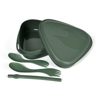 Light My Fire MyKit sagegreen komplekts ar atkārtoti lietojamu trauku, instrumentiem un salmiņu ēdiena pārnēsāšanai.