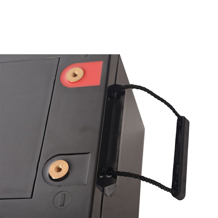 LiFePO4 Battery Energy Research 24V 100Ah — Bluetooth, IP65 — terminal and carry-handle detail