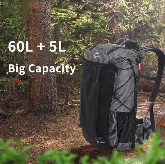 Naturehike Rock 60L+5L Pārgājienu Mugursoma Melnā Krāsa