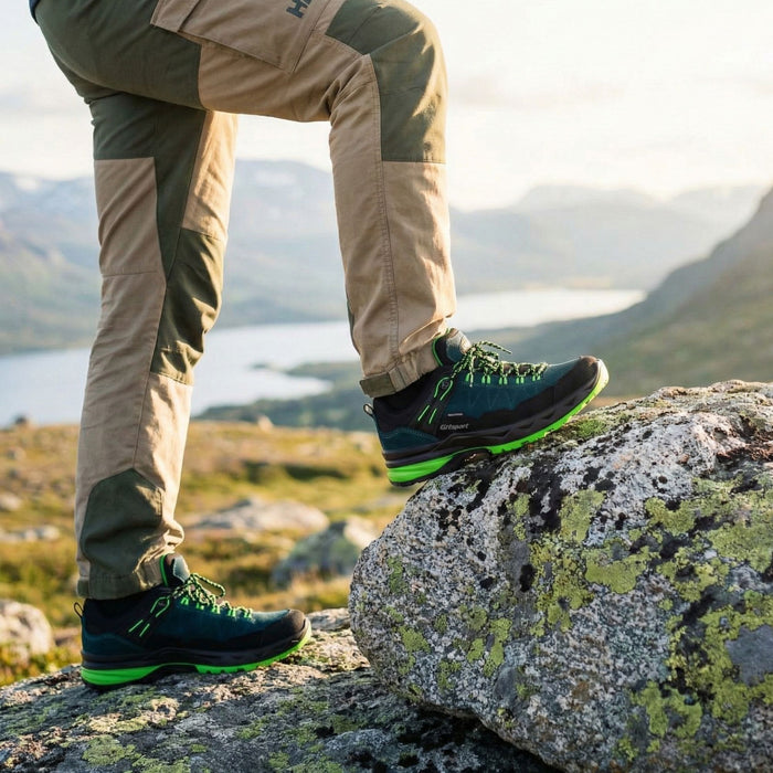 Low Hiking Boots Grisport Nubuck Leather Vibram Sole Waterproof Green