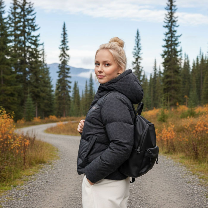 humtto sieviešu dūnu jaka melna, ar kapuci, ziemas pārgājieniem Latvijas laikapstākļiem