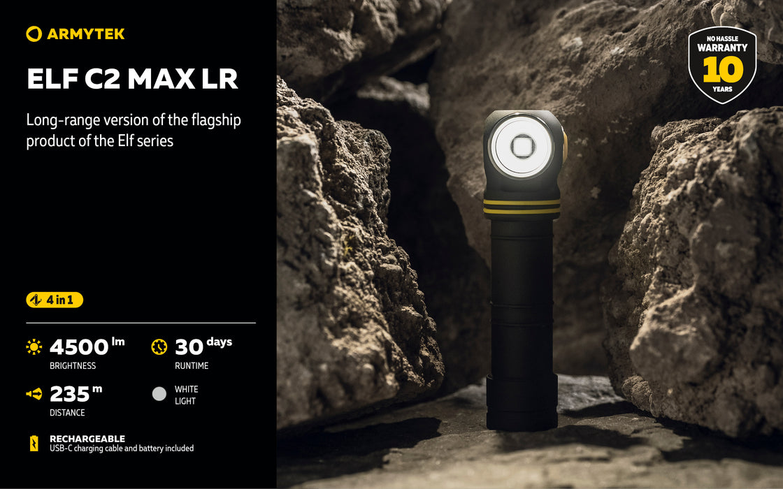 Armytek Elf C2 Max LR – ražotāja informatīvais slaids Nr. 1 par lukturi