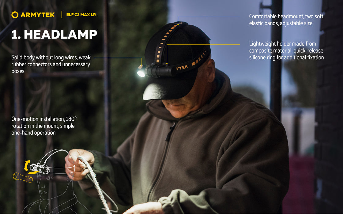 Armytek Elf C2 Max LR – ražotāja informatīvais slaids Nr. 2 par lukturi