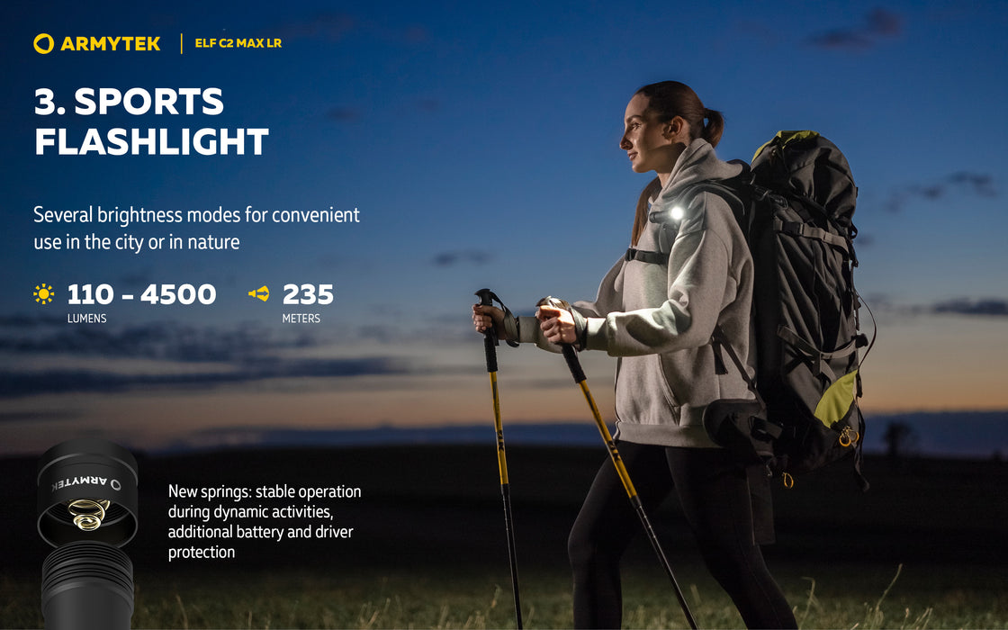 Armytek Elf C2 Max LR – ražotāja informatīvais slaids Nr. 6 par lukturi
