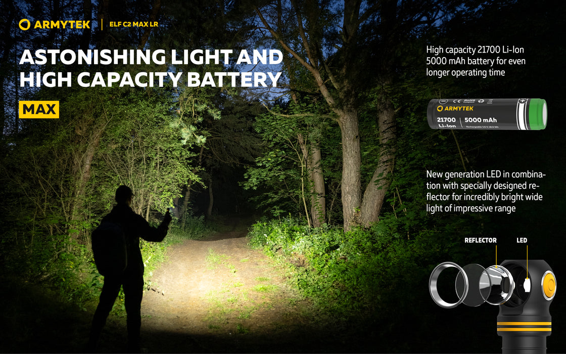 Armytek Elf C2 Max LR – ražotāja informatīvais slaids Nr. 9 par lukturi
