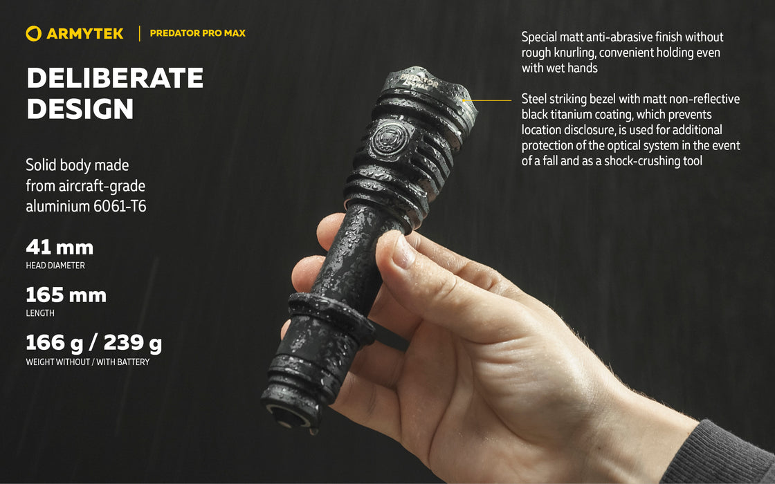 Armytek Predator Pro Max – ražotāja informatīvais slaids Nr. 5 par lukturi