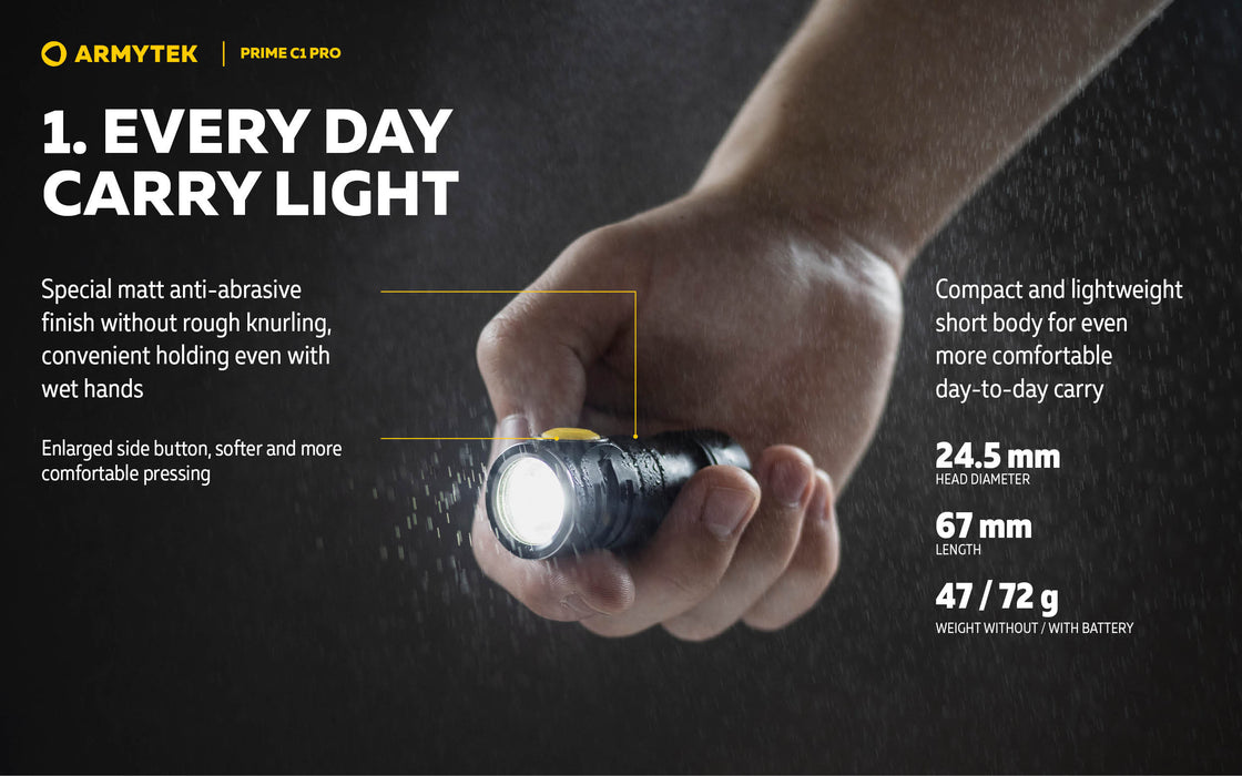 Armytek Prime C1 Pro – ražotāja informatīvais slaids Nr. 4 par lukturi