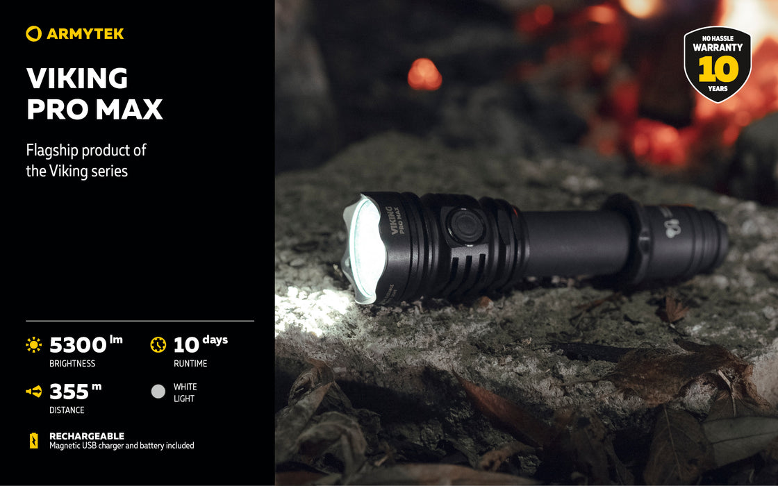Armytek Viking Pro Max – ražotāja informatīvais slaids Nr. 1 par lukturi