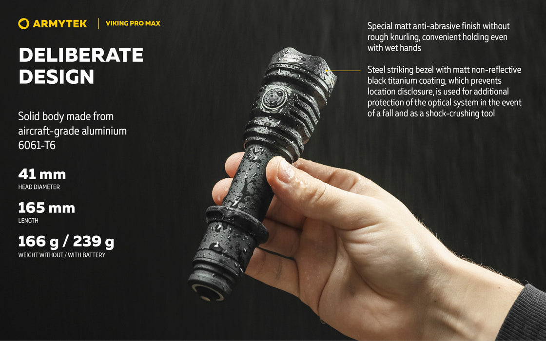 Armytek Viking Pro Max – ražotāja informatīvais slaids Nr. 5 par lukturi