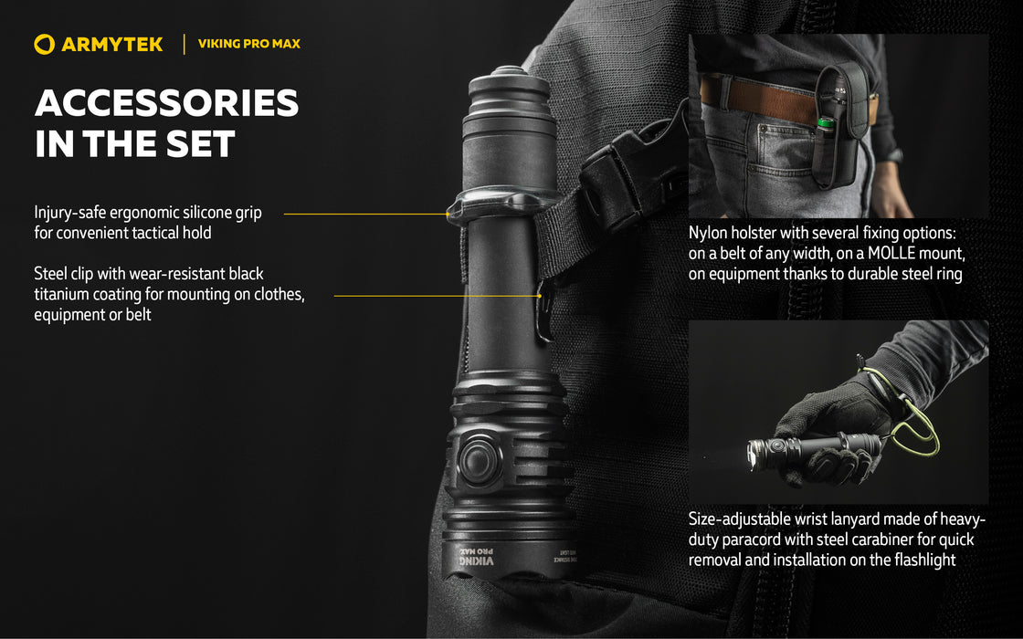 Armytek Viking Pro Max – ražotāja informatīvais slaids Nr. 16 par lukturi
