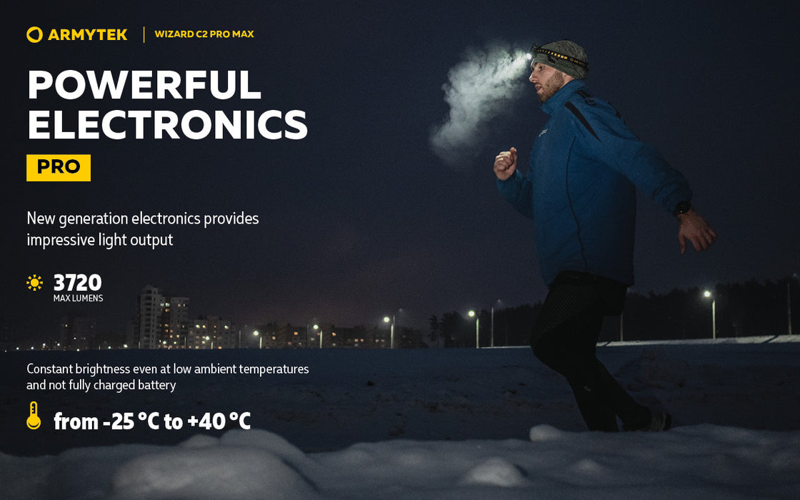 Armytek Wizard C2 Pro Max ar silti baltu gaismu – ražotāja informatīvais slaids par lukturi