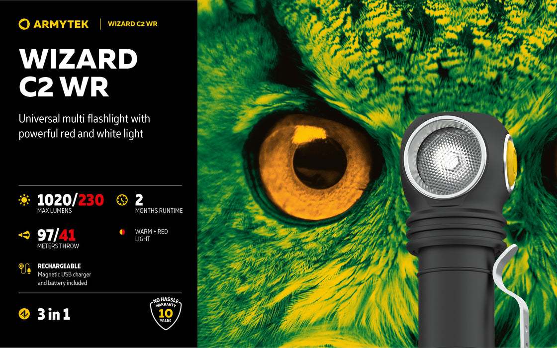 Armytek Wizard C2 WR ar silti baltu gaismu – ražotāja informatīvais slaids Nr. 1 par lukturi