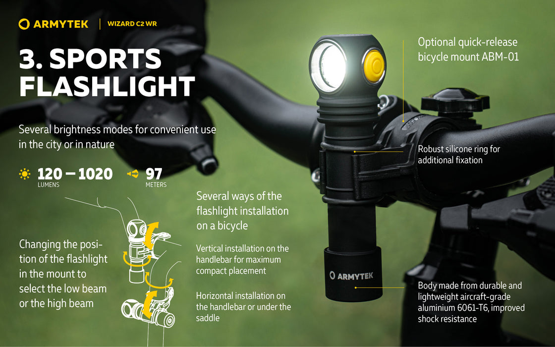 Armytek Wizard C2 WR ar silti baltu gaismu – ražotāja informatīvais slaids Nr. 6 par lukturi
