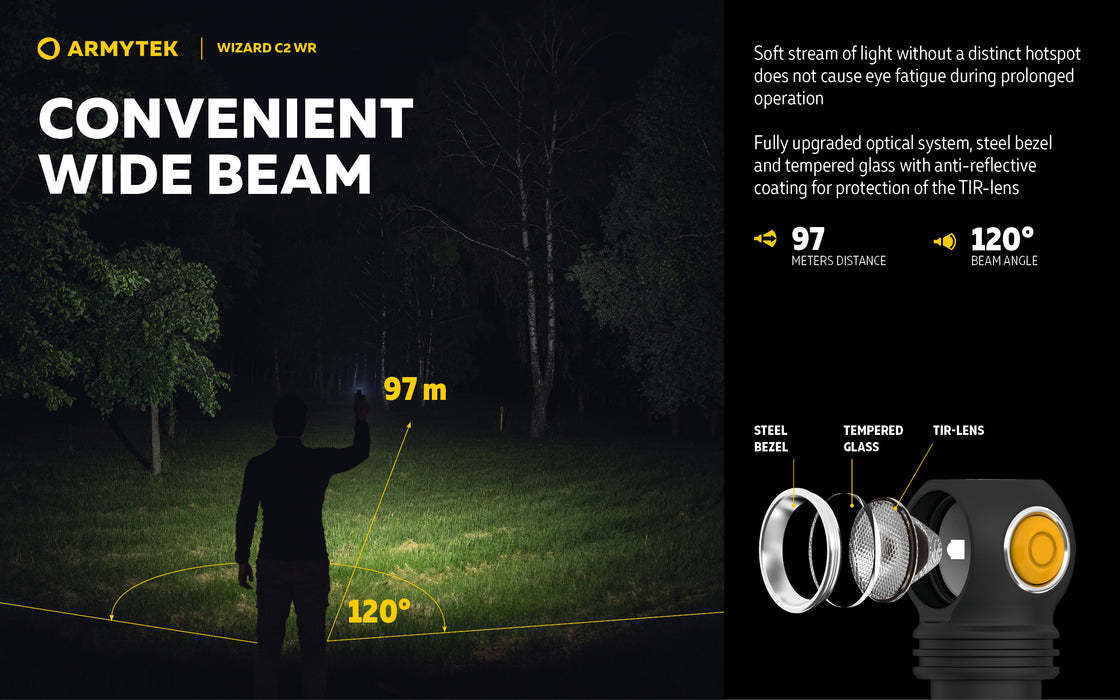 Armytek Wizard C2 WR ar silti baltu gaismu – ražotāja informatīvais slaids Nr. 9 par lukturi