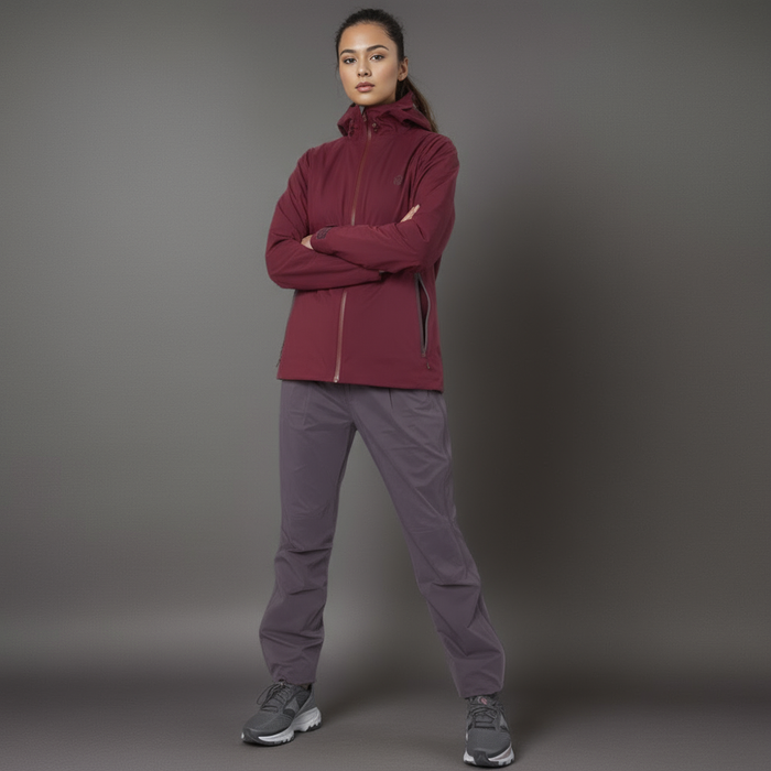 FHM sieviešu lietus tērps, ūdensnecaurlaidīgs 10000 mm, vinis, pārgājieniem un lietainam laikam.