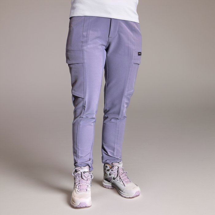 Humtto sieviešu trekinga bikses, ūdensnecaurlaidīgas ar DWR pārklājumu, elastīgas, violetas, pārgājieniem un kempingam.