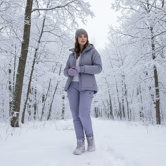 Humtto sieviešu ūdensizturīgas pārgājienu bikses, elastīgas, ar DWR pārklājumu, violetas, ziemas pārgājieniem Latvijā.