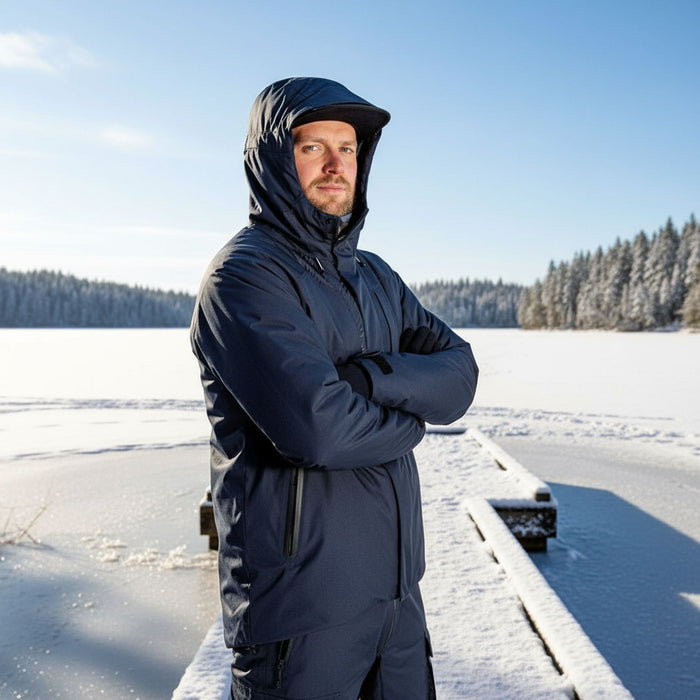 FHM ūdensnecaurlaidīga izolēta jaka ar Dermizax membrānu, melna, ziemas pārgājieniem un makšķerēšanai Latvijā.