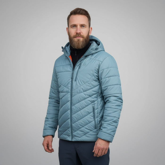 FHM viegls primaloft jaka, innova mint krāsa, izolēta, piemērota rudenim un ziemai Latvijā, ar kapuci un rāvējslēdzēju.