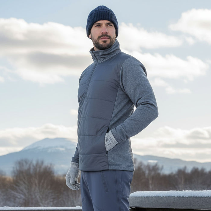 FHM hibrīda primaloft jaka Innova pelēka, siltināta, elastīga, piemērota makšķerēšanai un āra aktivitātēm ziemā.