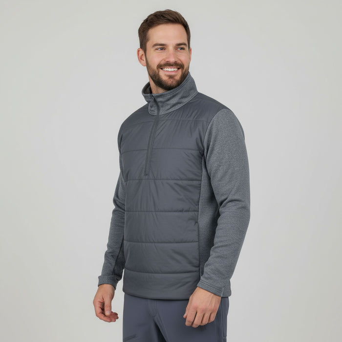 FHM hibrīda primaloft jaka, elastīgs flīss, siltināta, innova pelēka, piemērota zvejai un aktīvai atpūtai.