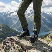 grisport pārgājienu zābaki, ūdensnecaurlaidīgi, melni, piemēroti kalnu un pārgājienu aktivitātēm Latvijā