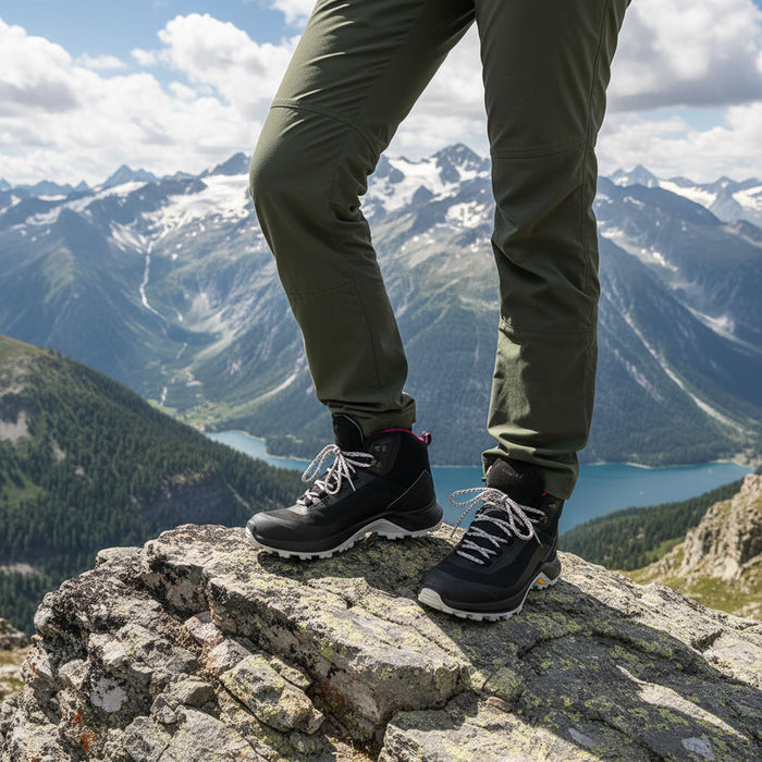 grisport pārgājienu zābaki, ūdensnecaurlaidīgi, melni, piemēroti kalnu un pārgājienu aktivitātēm Latvijā